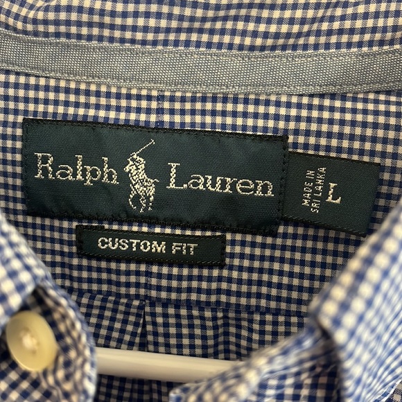 Ralph Lauren Custom Fit Blue & White Plaid Long Sleeve Button Down Shirt Large - Picture 3 of 5